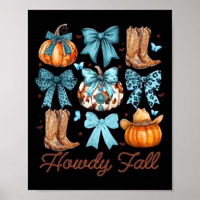 Howdy Fall Western Pumpkin Coquette Bow Pumpkin  Poster (Front)
