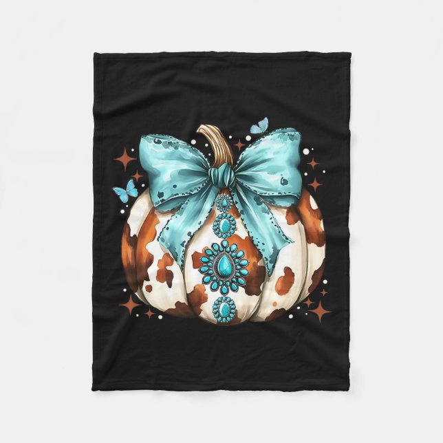 Howdy Fall Western Pumpkin Halloween Cowhide Pumpk Fleece Blanket (Front)