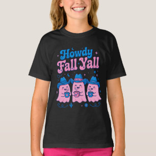 Howdy Fall Yall Cowboy Ghosts Pink Blue Coffee Art T-Shirt