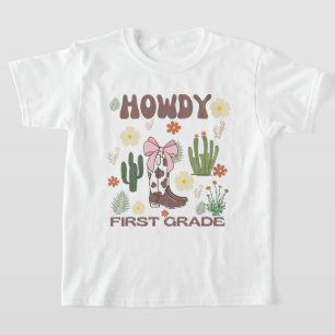 Howdy First Grade Kids T-Shirt, Cowgirl First Day  T-Shirt