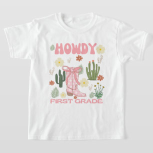Howdy First Grade Kids T-Shirt, Cowgirl First Day  T-Shirt