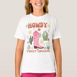 Howdy First Grade Kids T-Shirt, Cowgirl First Day  T-Shirt