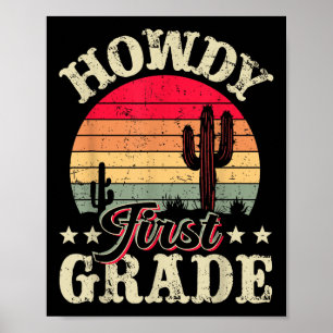 Howdy First Grade Western Girl Country Rodeo Vinta Poster
