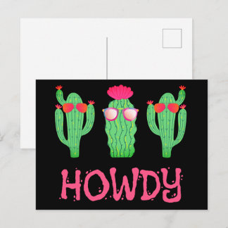 Howdy Funny Western Cactus Cartoon Characters Postcard