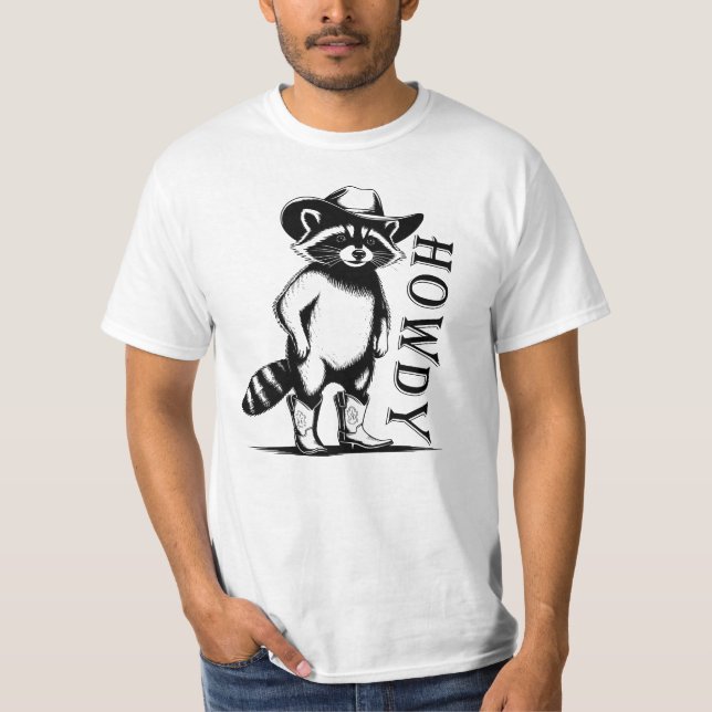 Howdy, Funny Western Racoon  T-Shirt (Front)