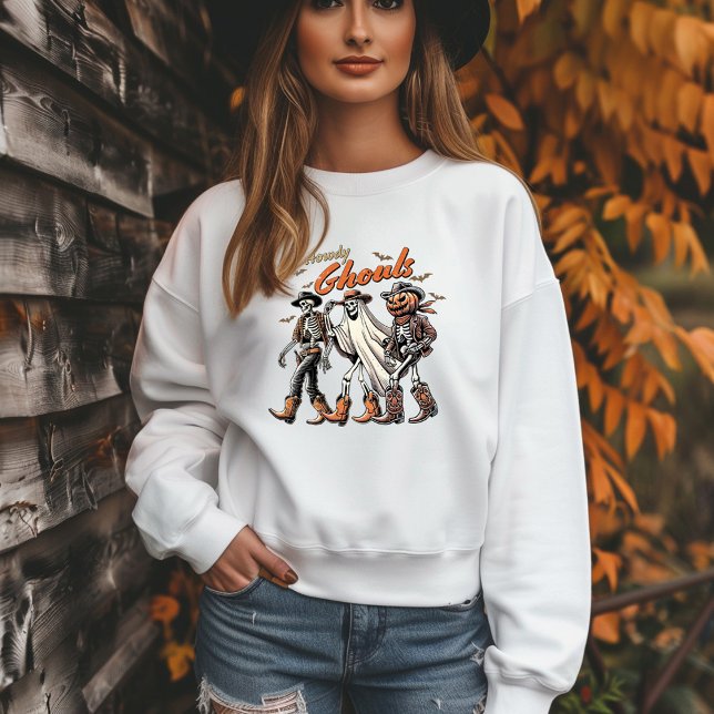 Howdy Ghouls Halloween Pumpkin ghost Skeleton  Sweatshirt (Creator Uploaded)
