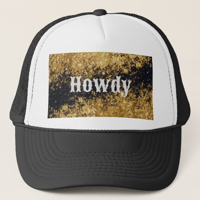 Howdy Gold Glitter Black Glitter Hat (Front)