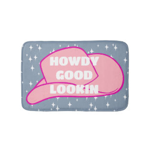 Howdy Good Lookin Rancher Cowboy Hat Blue Bath Mat