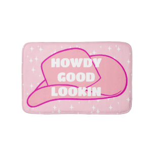 Howdy Good Lookin Rancher Cowboy Hat Pink Dorm Bath Mat
