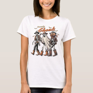 Howdy Gouls Western Halloween skeleton pumpkin T-Shirt