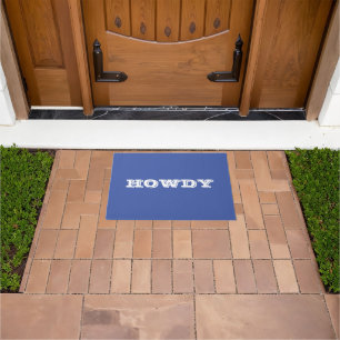 "Howdy" Greeting or Name, Blue & White Doormat