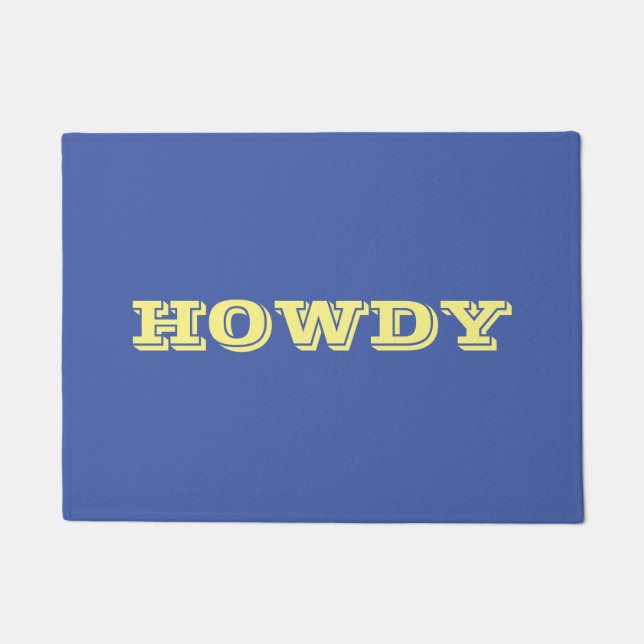 "Howdy" Greeting or Name, Blue & Yellow Doormat (Front)