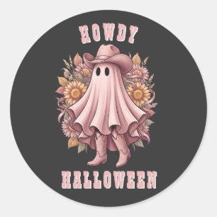 Howdy Halloween Pink Cowboy Ghost Classic Round Sticker
