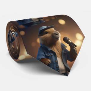 "Howdy Harmonics: The Denim-Clad Capybara Crooner" Tie