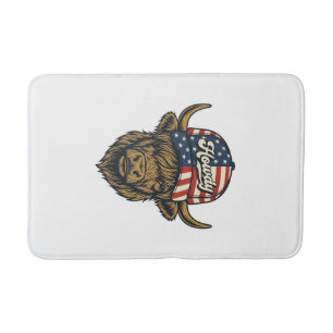 Howdy Highland Cow Patriotic Vintage Western Desig Bath Mat