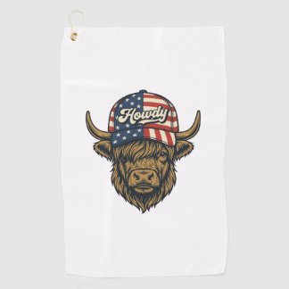 Howdy Highland Cow Patriotic Vintage Western Desig Golf Towel