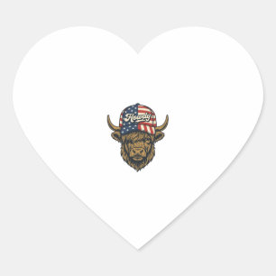 Howdy Highland Cow Patriotic Vintage Western Desig Heart Sticker