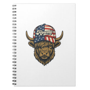 Howdy Highland Cow Patriotic Vintage Western Desig Notebook