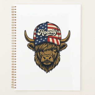 Howdy Highland Cow Patriotic Vintage Western Desig Planner