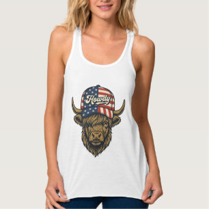 Howdy Highland Cow Patriotic Vintage Western Desig Singlet