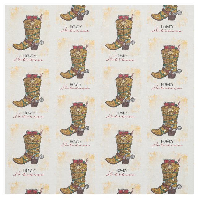 Howdy Holidays Christmas Lights Cowboy Boot Fabric (Swatch)