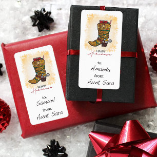 Howdy Holidays Christmas Lights Cowboy Boot Gift Label