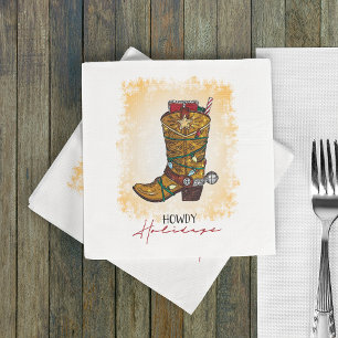 Howdy Holidays Christmas Lights Cowboy Boot Napkin