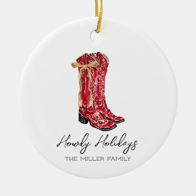 Howdy Holidays Cowgirl Ceramic Tree Decoration (Front)