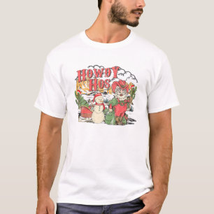 Howdy Hos Cowboy Santa Christmas Western Vintage H T-Shirt