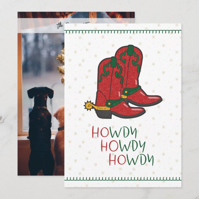 HOwdy HOwdy HOwdy Christmas Cowboy Boots Photo Holiday Card (Front/Back)