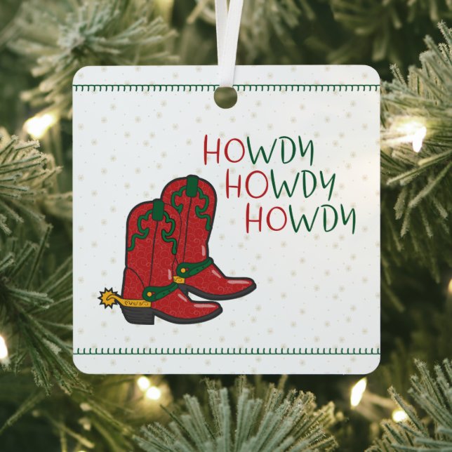 HOwdy HOwdy HOwdy Christmas Cowboy Boots Photo Metal Tree Decoration (Insitu)