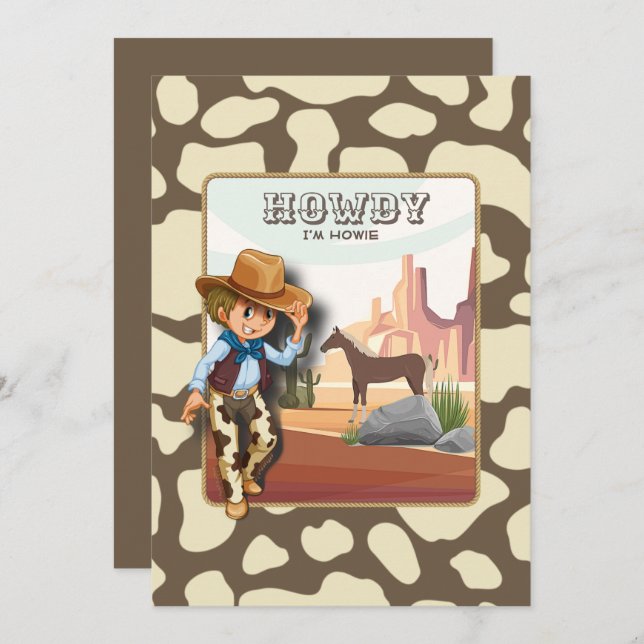 Howdy howies first birthday animal print invitation (Front/Back)