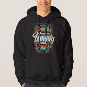 HOWDY  Leopard Cactus Serape Cactus print Turquois Hoodie