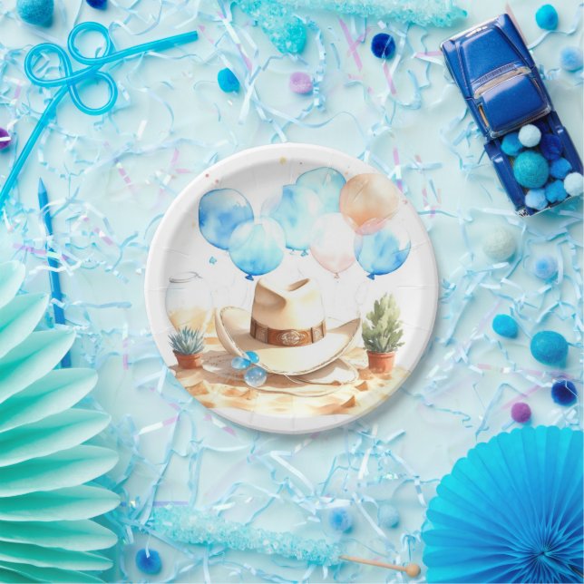 Howdy, Little One Watercolor Cowboy Baby Shower Paper Plate (Party)