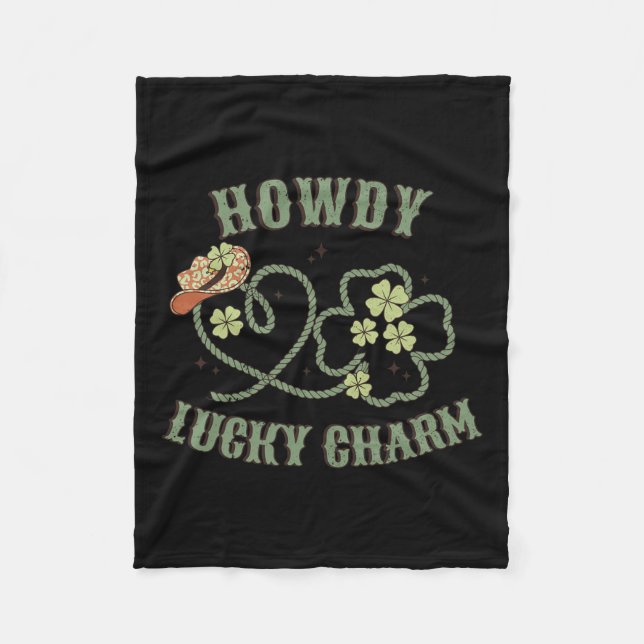Howdy Lucky Charm Western St Patrick Day Shamrock  Fleece Blanket (Front)