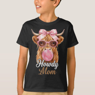 Howdy Mum Highland Cow Coquette Pink Bow Bubblegum T-Shirt