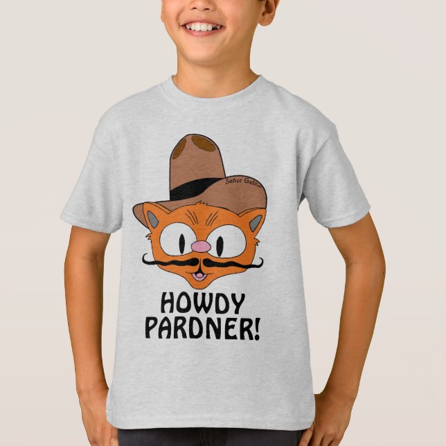 HOWDY PARDNER! (Howdy Partner) Cowboy Cat T-Shirt (Front)