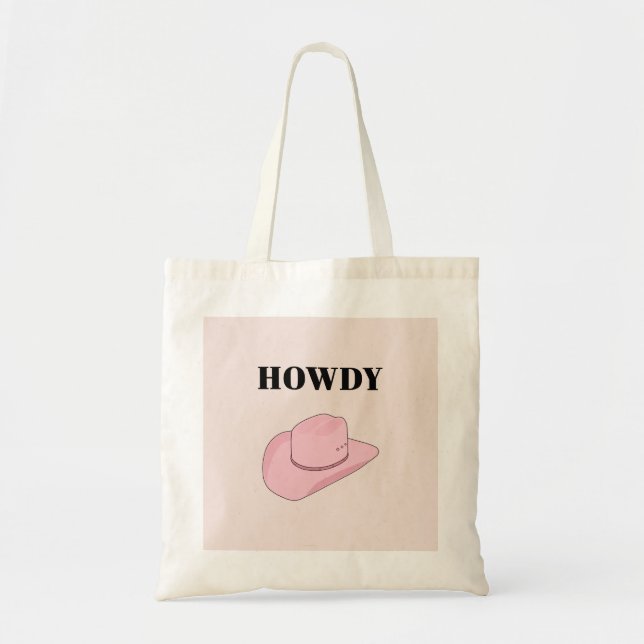 Howdy Pink Cowboy Hat Tote Bag (Front)