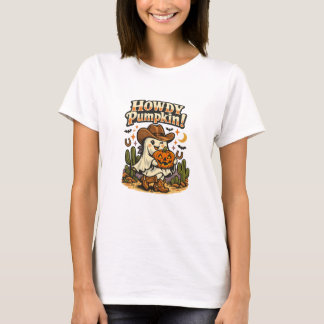 Howdy Pumpkin Cowgirl Ghost Halloween T-Shirt