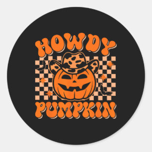 Howdy Pumpkin Groovy Western Halloween Vintage Rod Classic Round Sticker