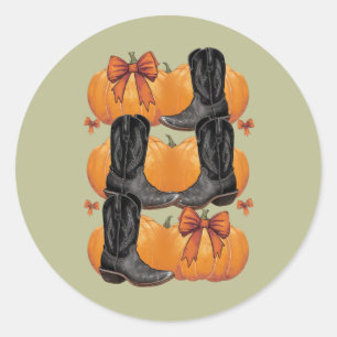 Howdy Pumpkin Western Fall Coquette Bow Cowgirl Classic Round Sticker