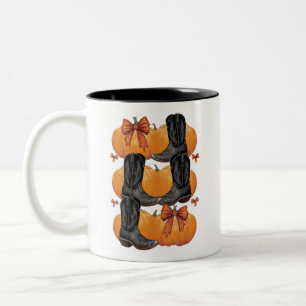 Howdy Pumpkin Western Fall Coquette Bow Cowgirl Two-Tone Coffee Mug