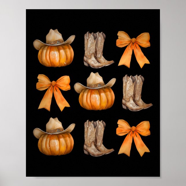 Howdy Pumpkin Western Fall Coquette Bow Thanksgivi Poster (Front)