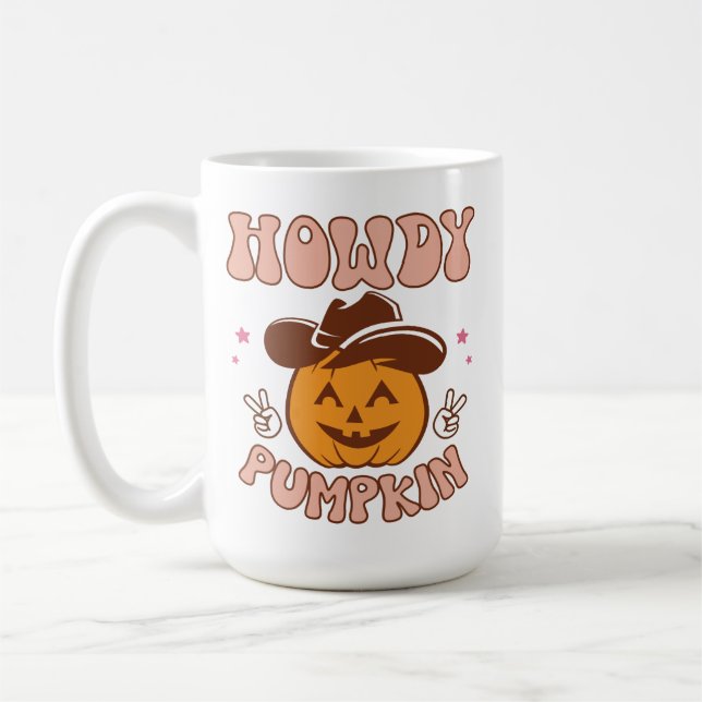 Howdy Pumpkin Western Retro Halloween Coffee Mug (Left)