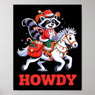 Howdy Racoon Cowboy Christmas Holiday Animal  Poster