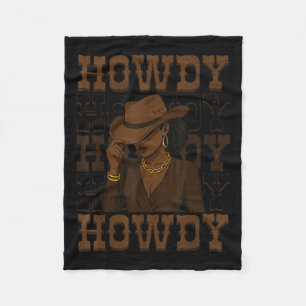 Howdy Retro Western Black Cowgirl Melanin Afro Wom Fleece Blanket