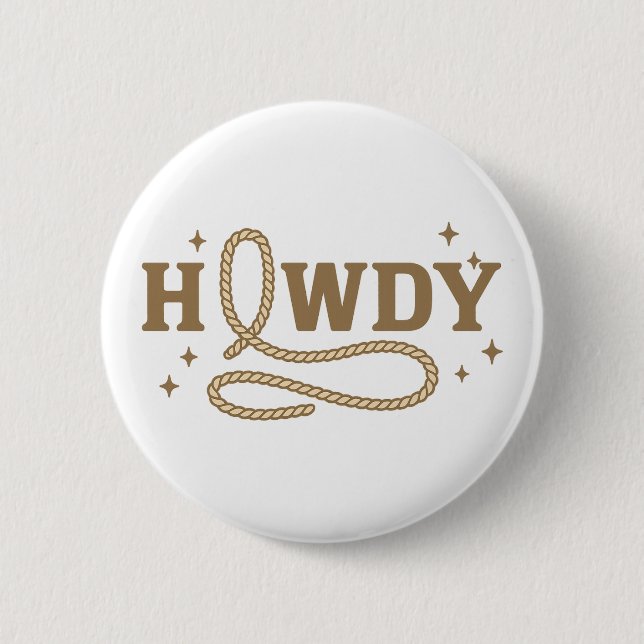 Howdy Retro Western Rope Typography 6 Cm Round Badge (Front)