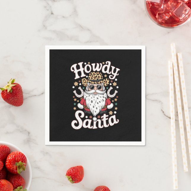 Howdy Santa Western Cowboy Rodeo Christmas Gift Napkin (Insitu)