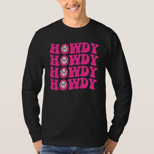 Howdy Southern Western Girl Country Rodeo Pink Cow T-Shirt (Front)