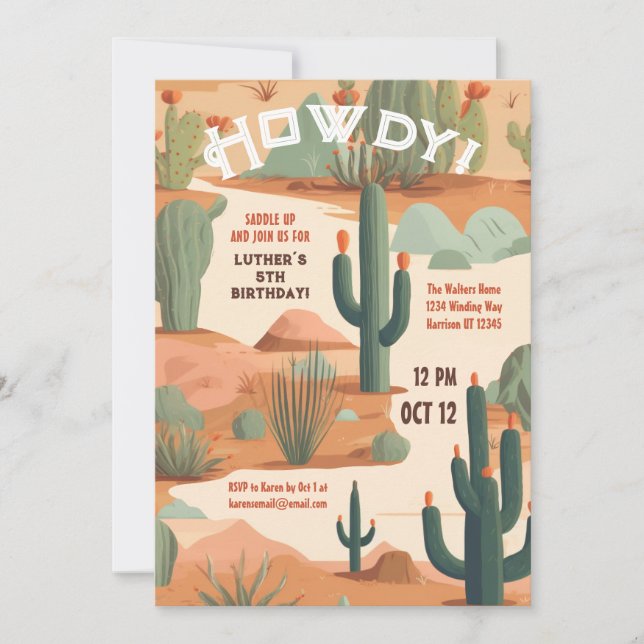 Howdy Southwestern Saddle Up Boys Birthday  Invitation (Front)